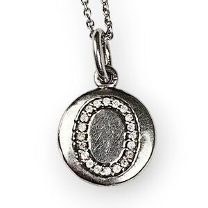 Sterling O Initial Pendant Chain Necklace White Cubic Zirconia 925 Silver 19"